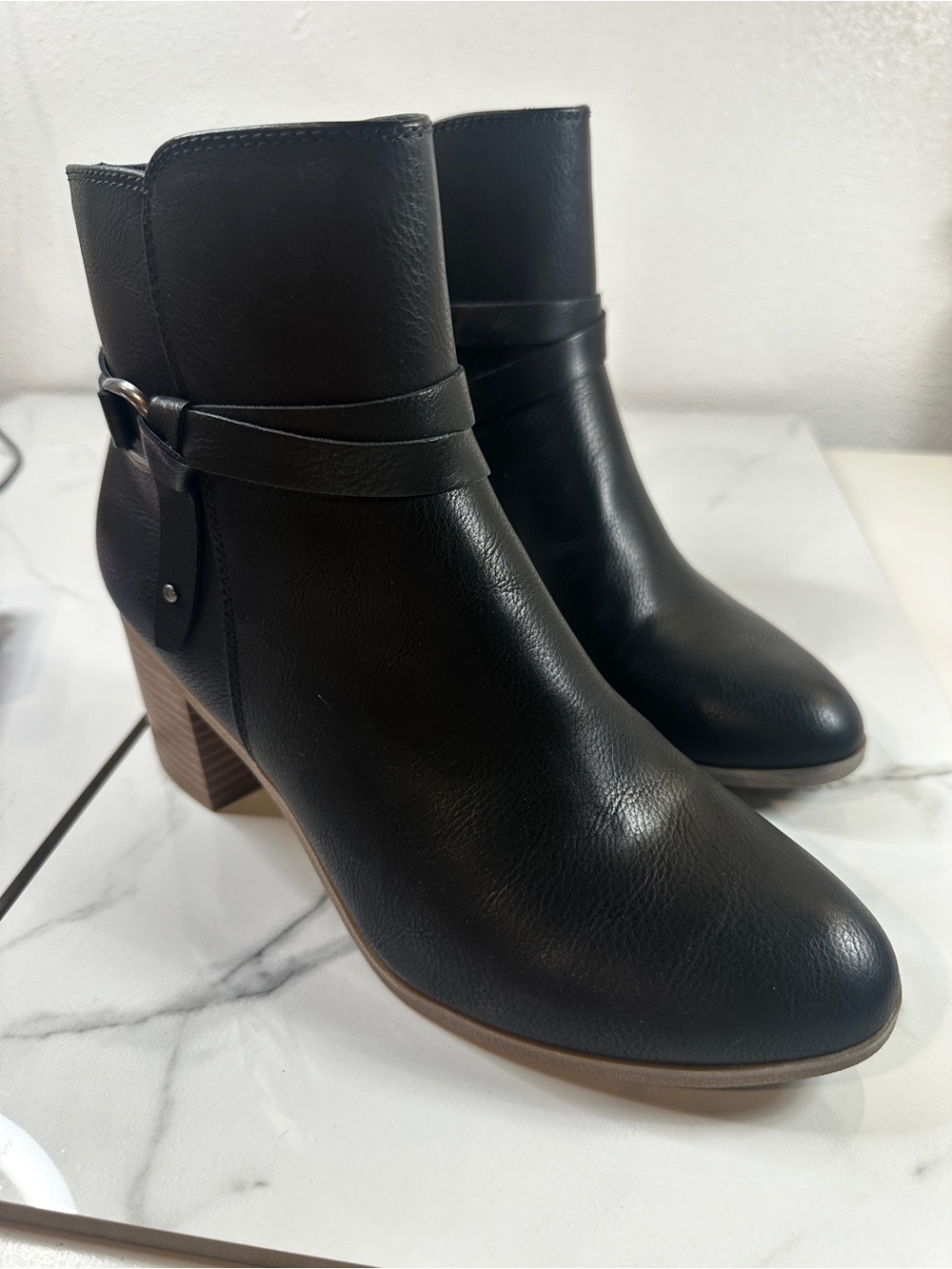 New Women's Black Ankle Boots with Stacked Heel